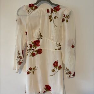 Reformation White Dress with Red Floral Design